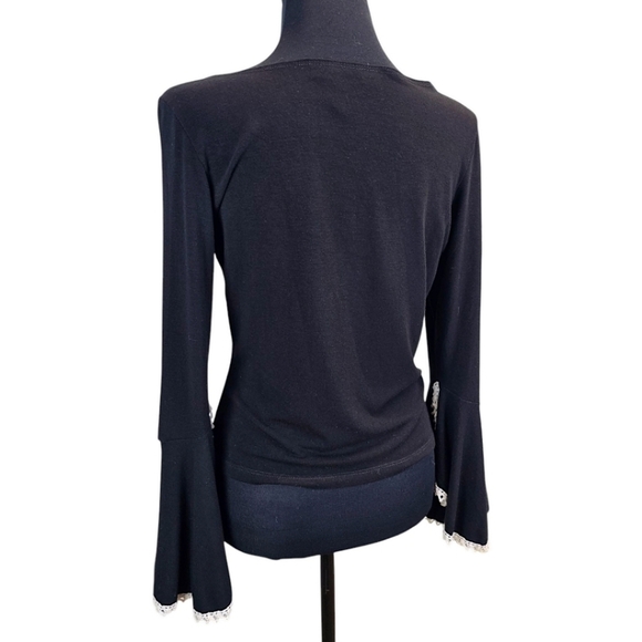 Vintage Y2K Black Knit Top MP Flared Sleeves Rosette Flower Balletcore Soft Girl - Picture 6 of 16